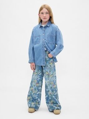 Gap Kids Girls Floral Baggy Jeans Size Large EUC